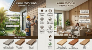 เลือก “ไม้ฝา” แบบไหนดี? เจาะลึกความต่างระหว่างงานผนังภายในและภายนอก